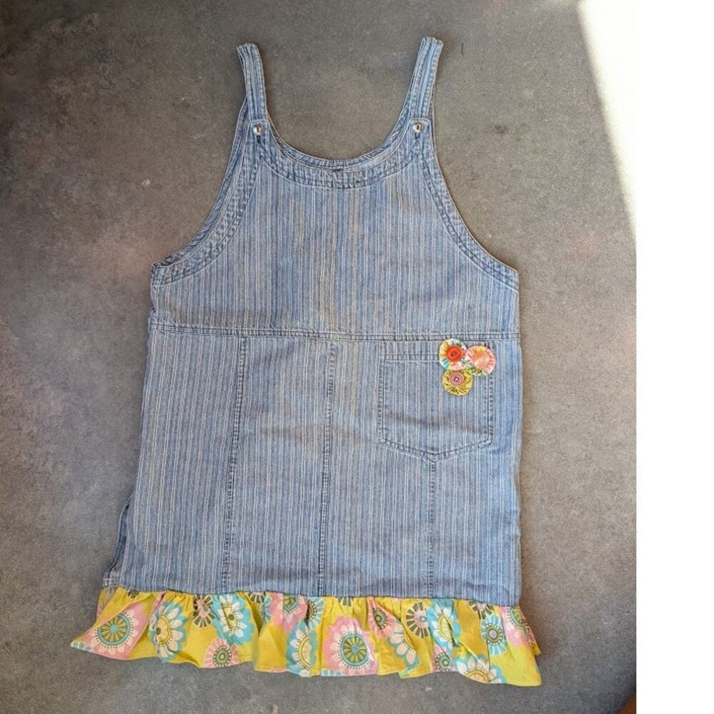 Y2k Denim Dress Size Large 90s Floral Ruffle Artsy Quirky Cottagecore